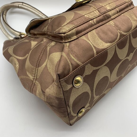 Coach Hampton Lurex Brown & Gold Canvas Shoulder Bag F15691 - Picture 6 of 12